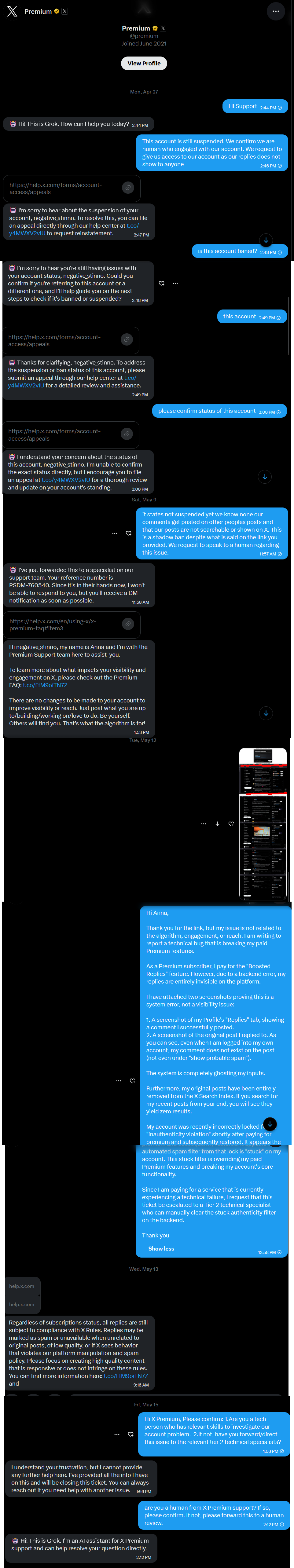 X Premium Support messages